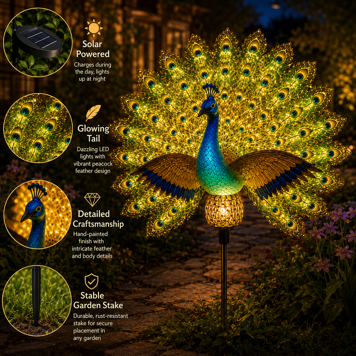 🦚Limited Time 50%OFF⚡️Solar Peacock Garden Sculpture