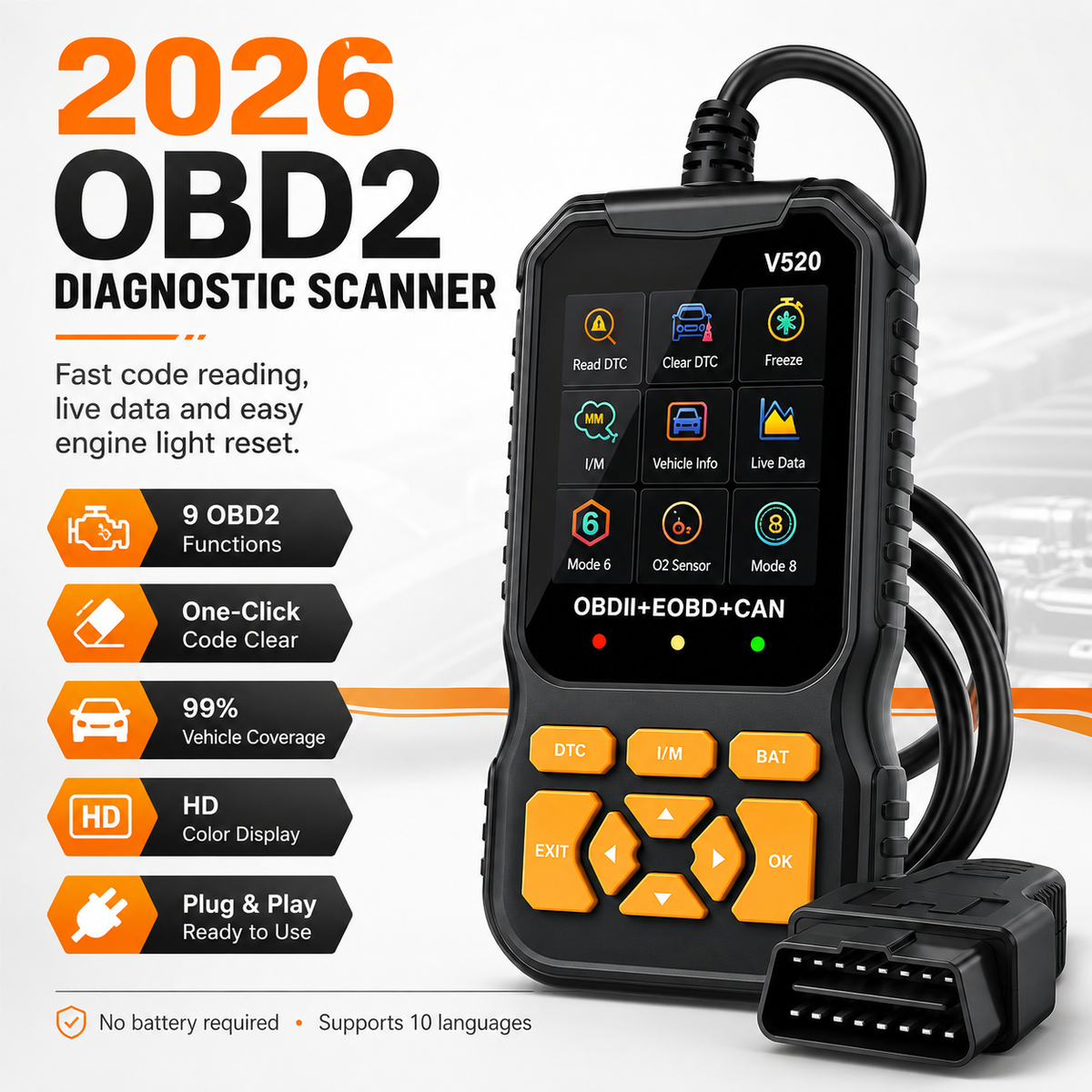 🥳2026 HOT SALE🥳💞50K+ SOLD!🚗🔧 Professional OBD2 Scanner – Reads & clears codes, live data & I/M readiness. Works on 1996+ cars. Save $$$ on garage diagnostics! 🛠️✨