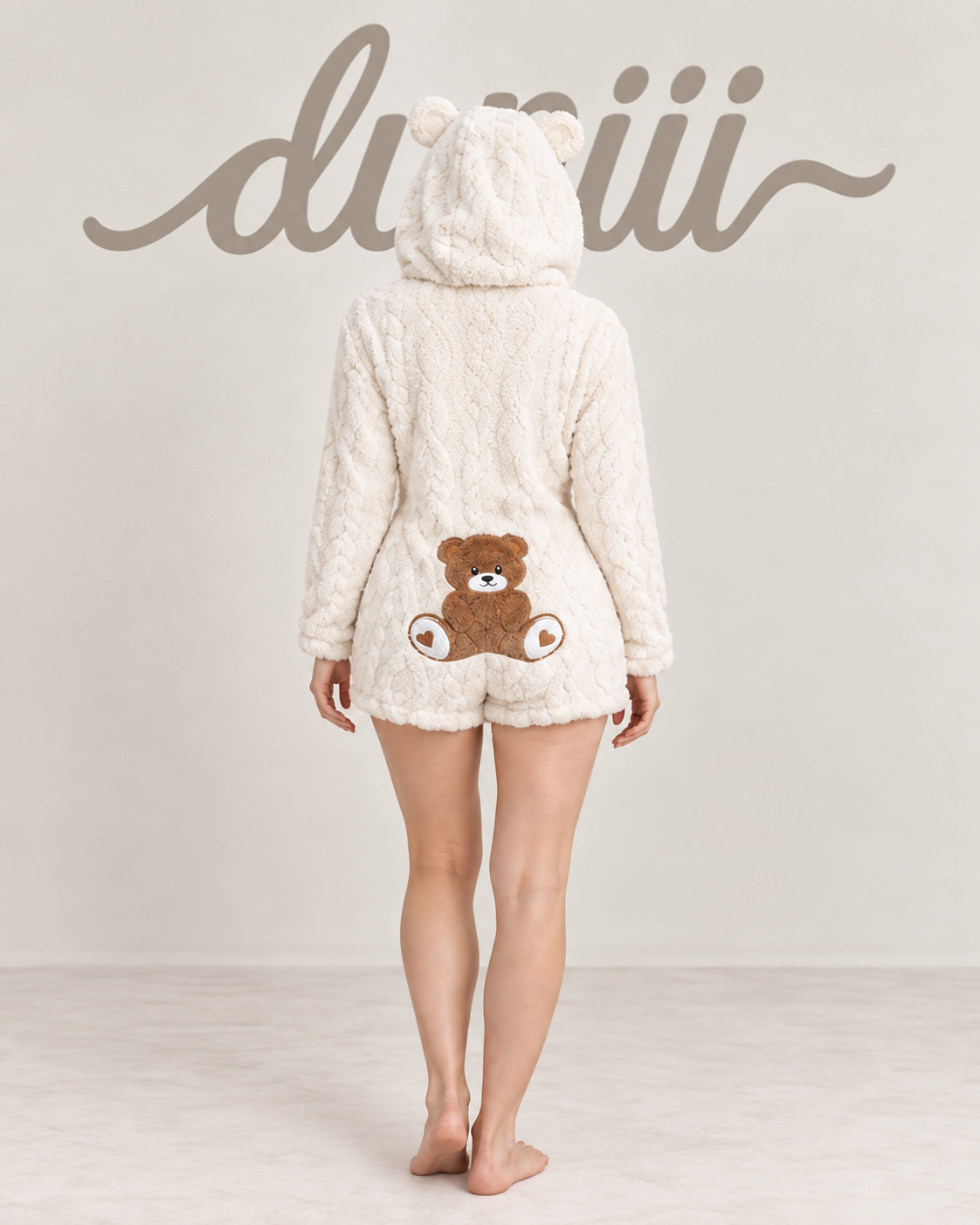 Women's Teddy Bear Hooded Plush Pajama Jumpsuit