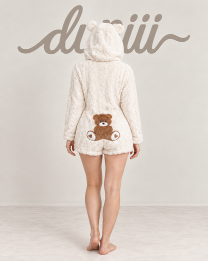 Women's Teddy Bear Hooded Plush Pajama Jumpsuit