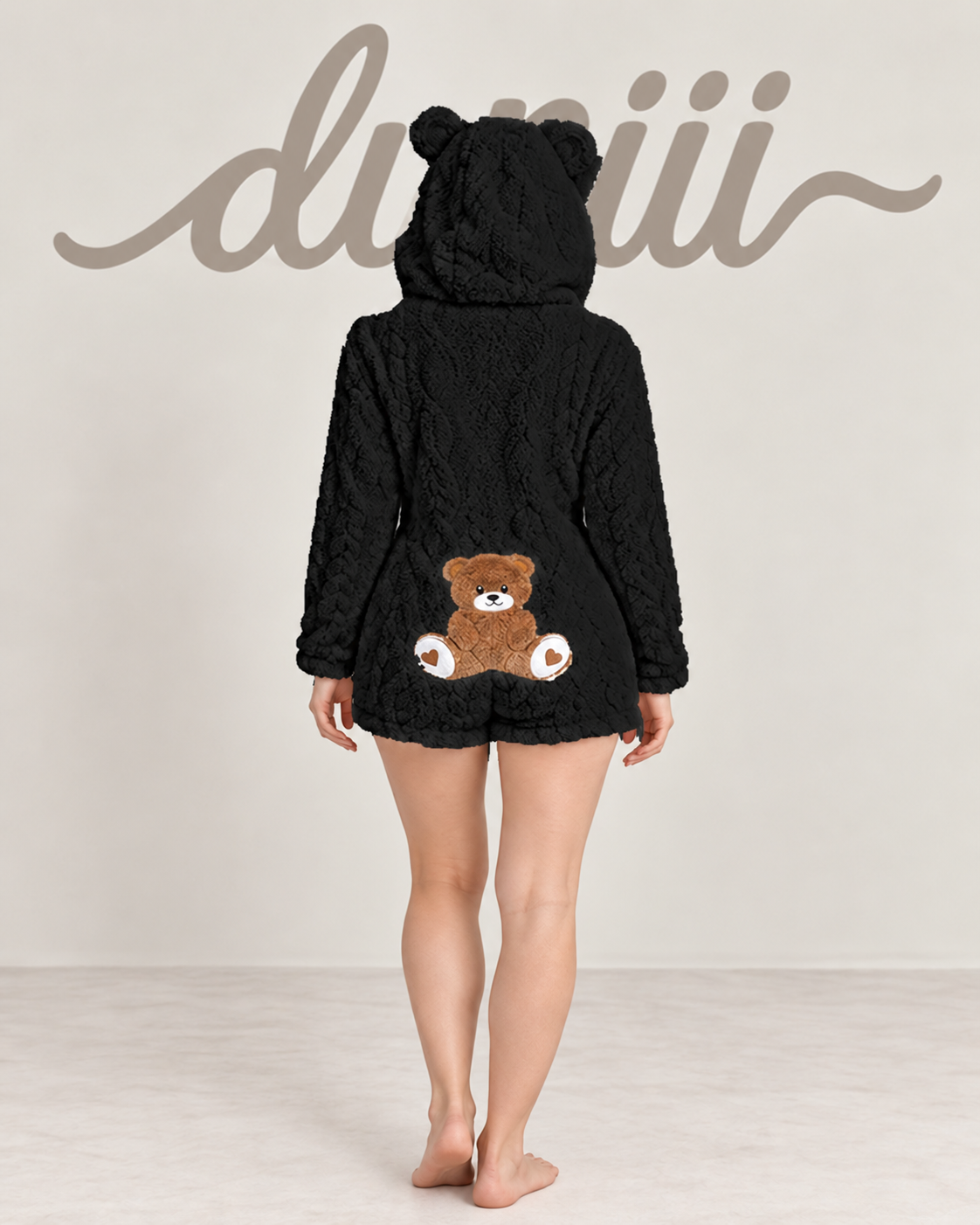 Women's Teddy Bear Hooded Plush Pajama Jumpsuit