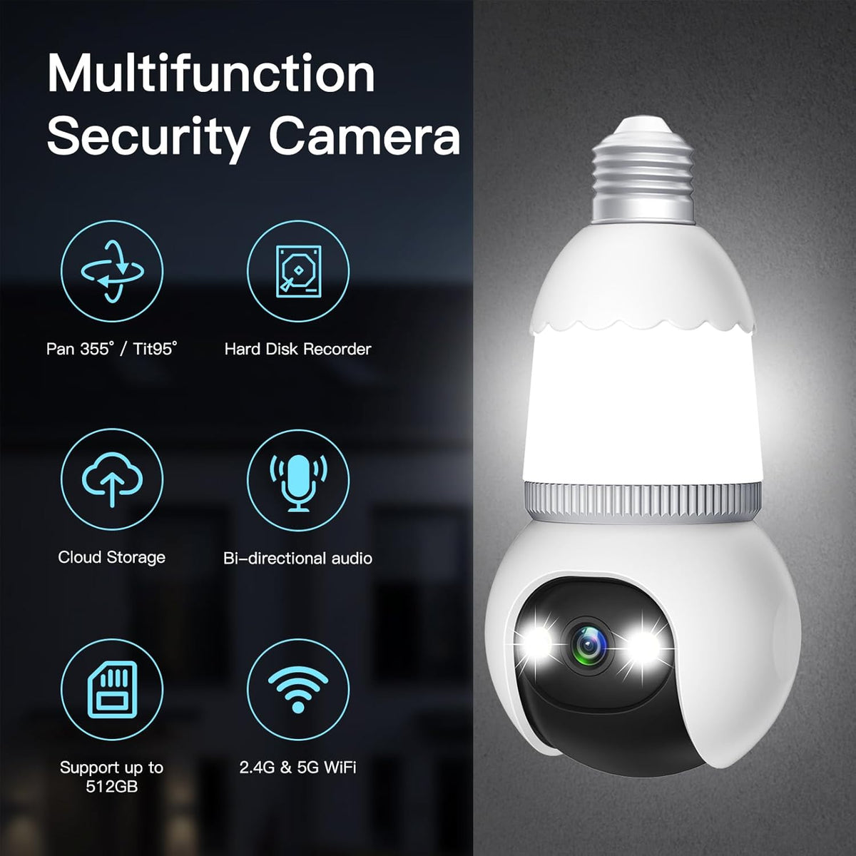 🔥Completely upgraded✨4MP Light Bulb Security Camera 5G&2.4GHz Wireless Outdoor Indoor Camera with Night Vision
