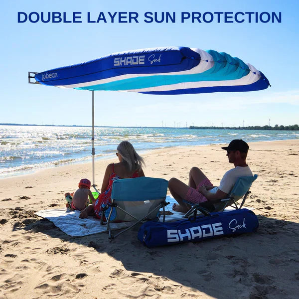 ShadeSock Wind-Inflated Beach Shade Canopy | Silent, Self-Adjusting, UPF 50+ Sun Shelter for 4 People | 8x10 ft | Anti-Flap Design