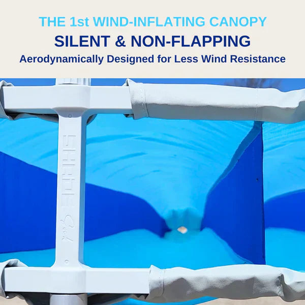 ShadeSock Wind-Inflated Beach Shade Canopy | Silent, Self-Adjusting, UPF 50+ Sun Shelter for 4 People | 8x10 ft | Anti-Flap Design