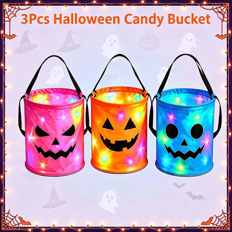 LED Light-Up Pumpkin Candy Bags – Trick-or-Treat Bucket Set