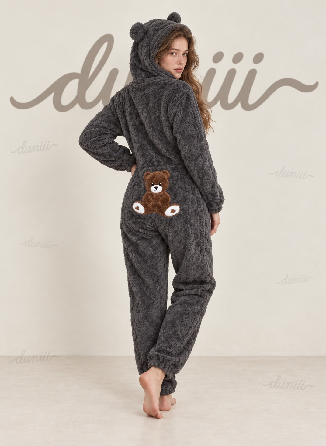 Women's Teddy Bear Hooded Plush Pajama Jumpsuit