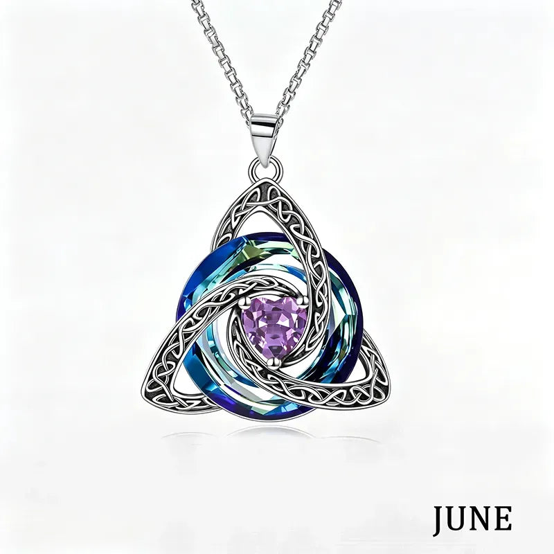 Celtic Trinity Knot Birthstone Necklace for Women