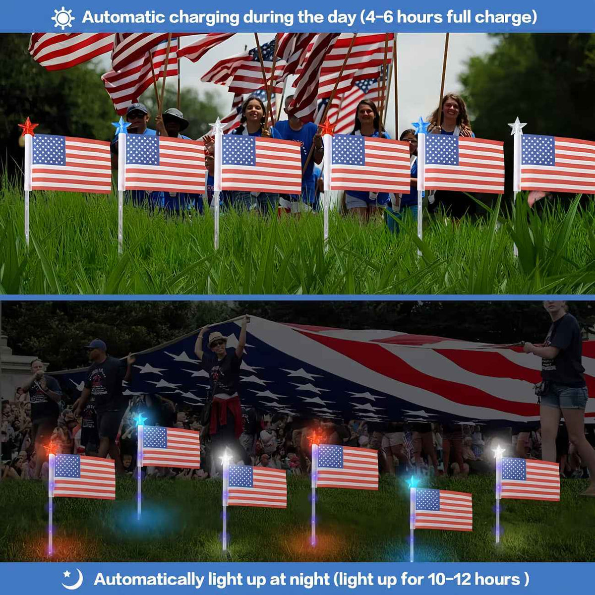 🚩8-Piece Flag Light Set – 4th of July Decorations with 8 Lighting Modes – 🎆Ideal for Independence Day Pathways, Gardens, and Yard Decor