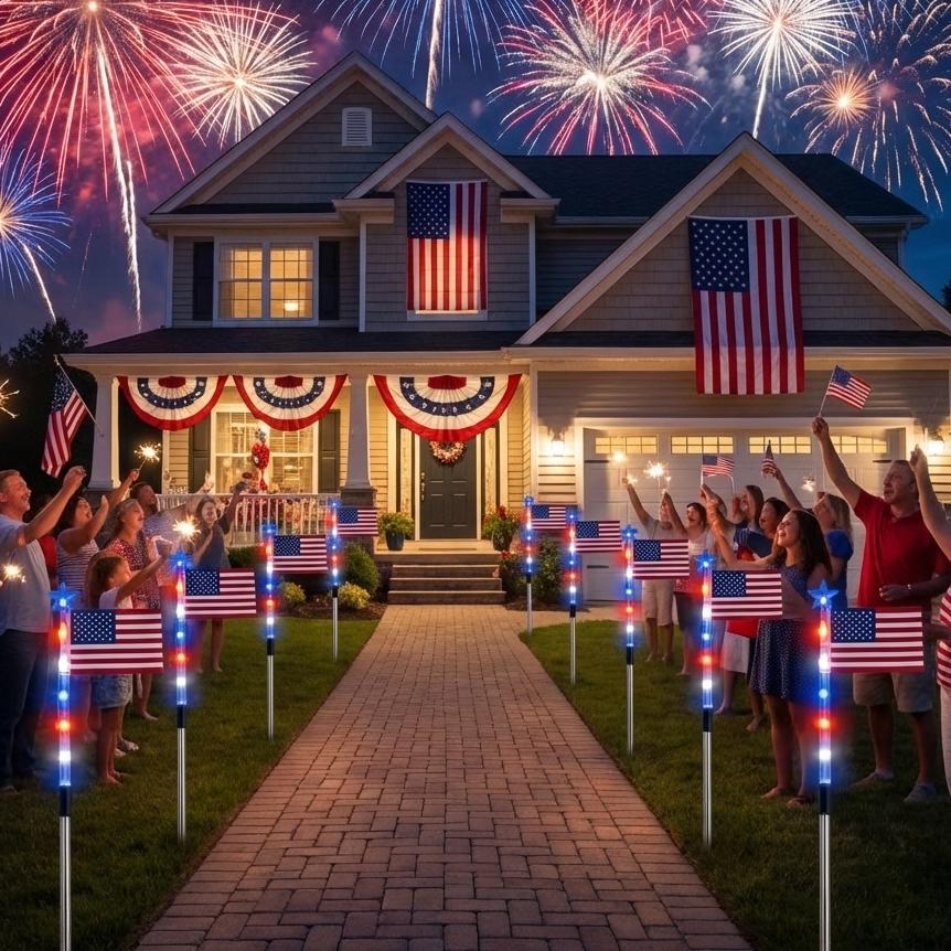 🚩8-Piece Flag Light Set – 4th of July Decorations with 8 Lighting Modes – 🎆Ideal for Independence Day Pathways, Gardens, and Yard Decor