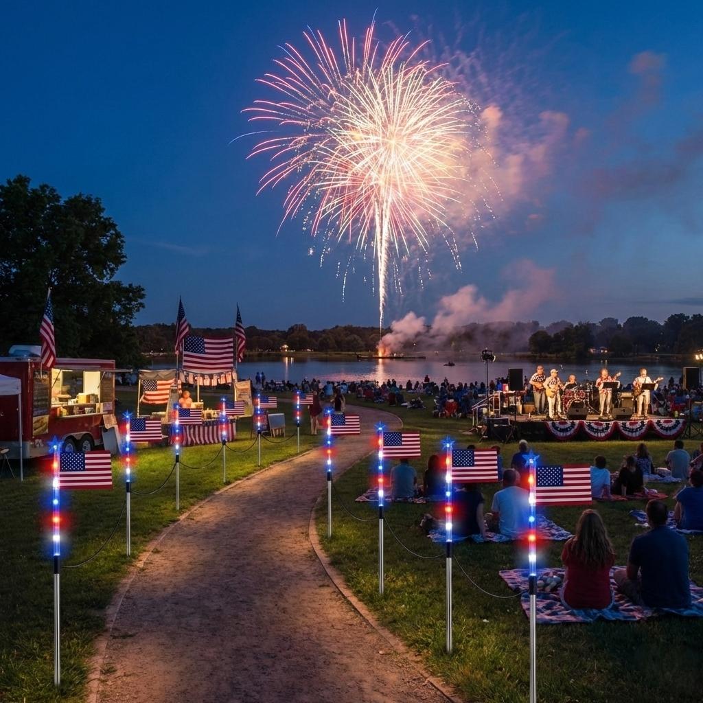 🚩8-Piece Flag Light Set – 4th of July Decorations with 8 Lighting Modes – 🎆Ideal for Independence Day Pathways, Gardens, and Yard Decor