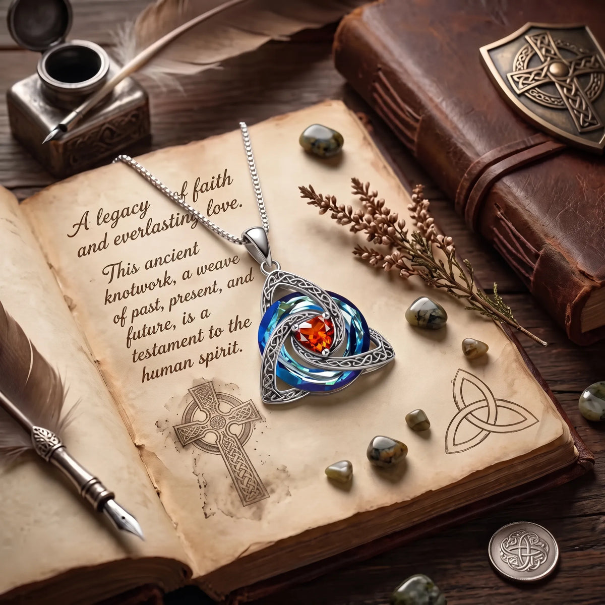 Celtic Trinity Knot Birthstone Necklace for Women