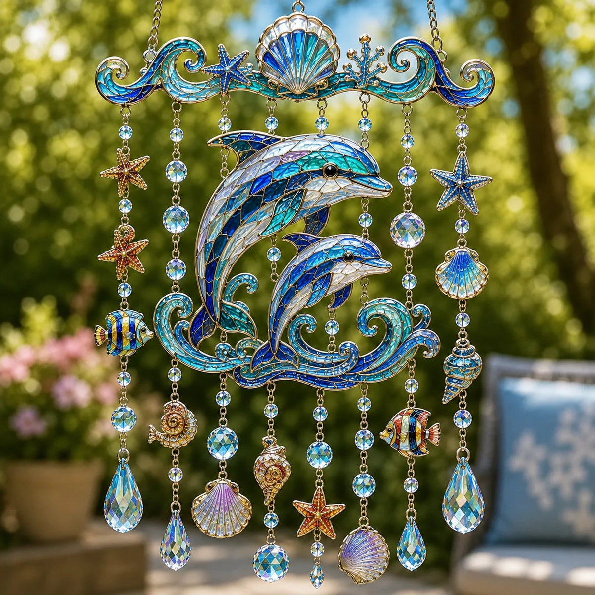 🐬🐢Ocean-Themed Crystal Wind Chime – 🌊Bring the Ocean Glow to Your Garden