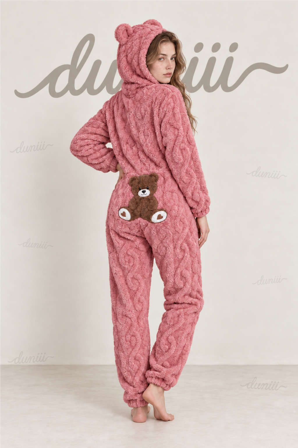Women's Teddy Bear Hooded Plush Pajama Jumpsuit