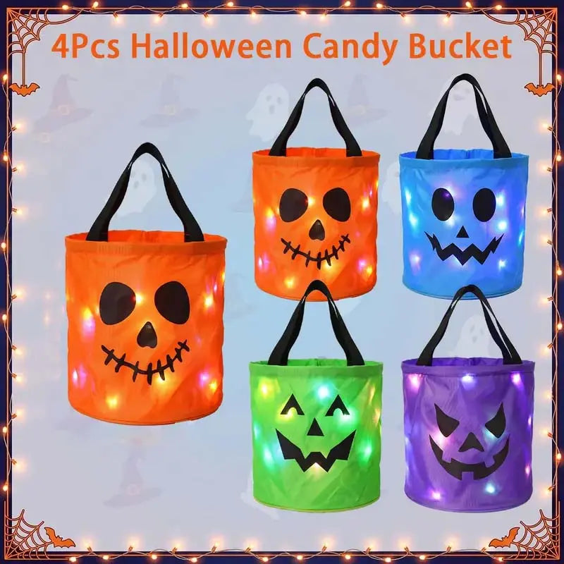 LED Light-Up Pumpkin Candy Bags – Trick-or-Treat Bucket Set