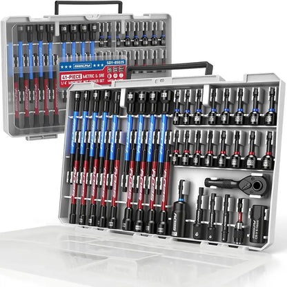 41/59/80-Piece Magnetic Impact Nut Driver Set – SAE & Metric Socket Bits with Adapters, Extensions & Bit Holder