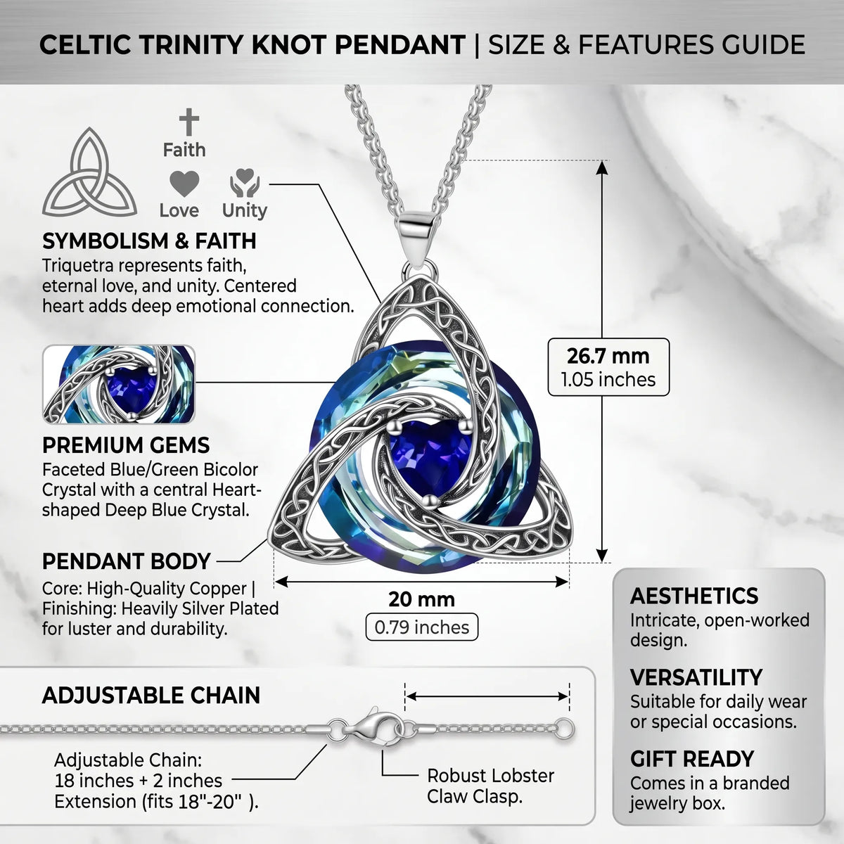 Celtic Trinity Knot Birthstone Necklace for Women