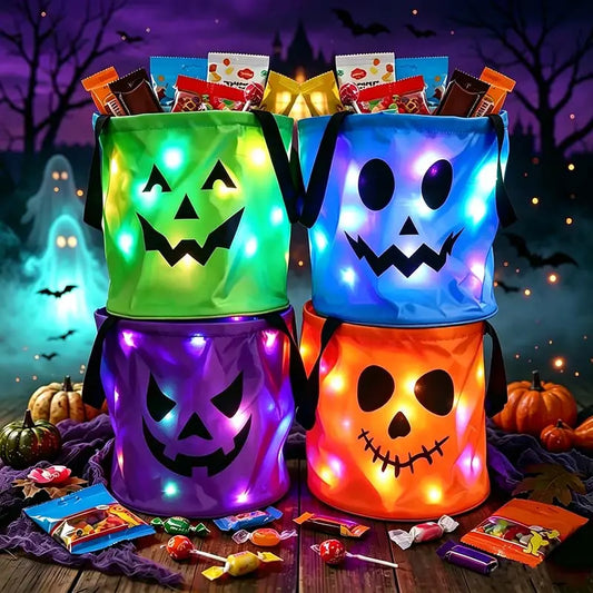 LED Light-Up Pumpkin Candy Bags – Trick-or-Treat Bucket Set