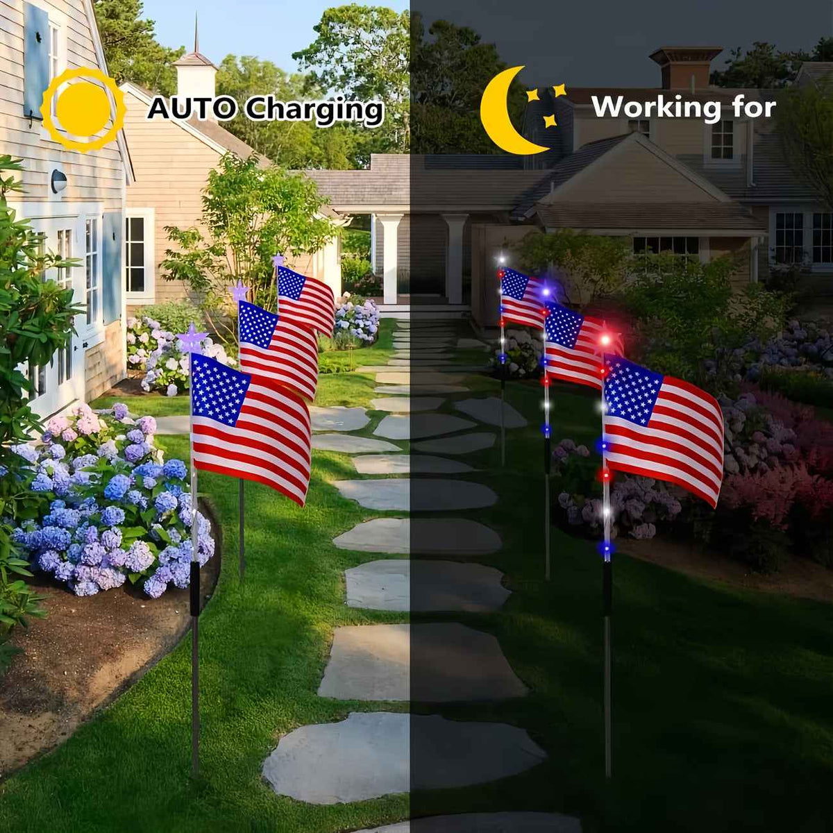 🚩8-Piece Flag Light Set – 4th of July Decorations with 8 Lighting Modes – 🎆Ideal for Independence Day Pathways, Gardens, and Yard Decor