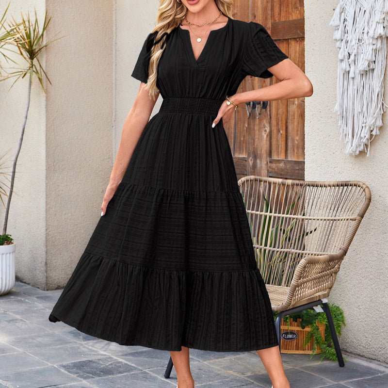 ⏰Hot Sale 50% OFF🎉Women's Lightweight Short Sleeve V Neck Elastic Waist Dress