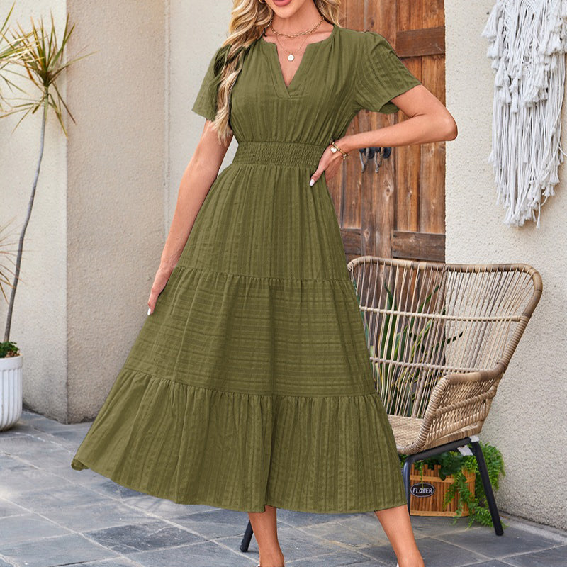 ⏰Hot Sale 50% OFF🎉Women's Lightweight Short Sleeve V Neck Elastic Waist Dress
