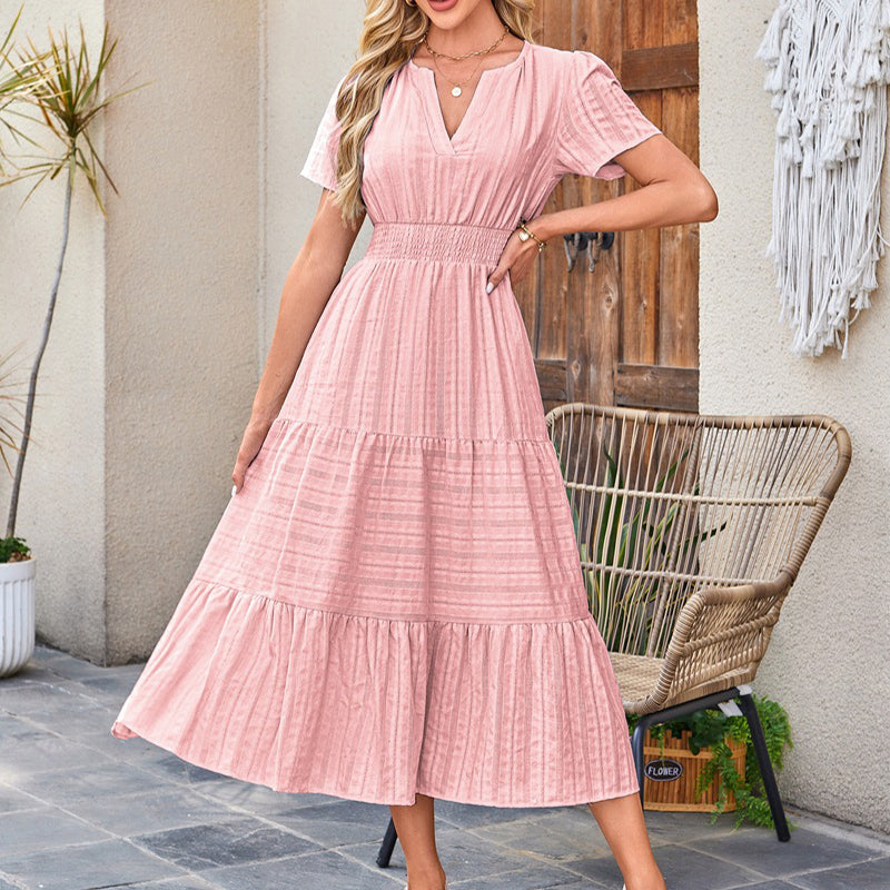 ⏰Hot Sale 50% OFF🎉Women's Lightweight Short Sleeve V Neck Elastic Waist Dress