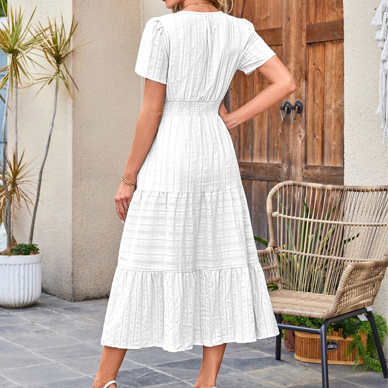 ⏰Hot Sale 50% OFF🎉Women's Lightweight Short Sleeve V Neck Elastic Waist Dress