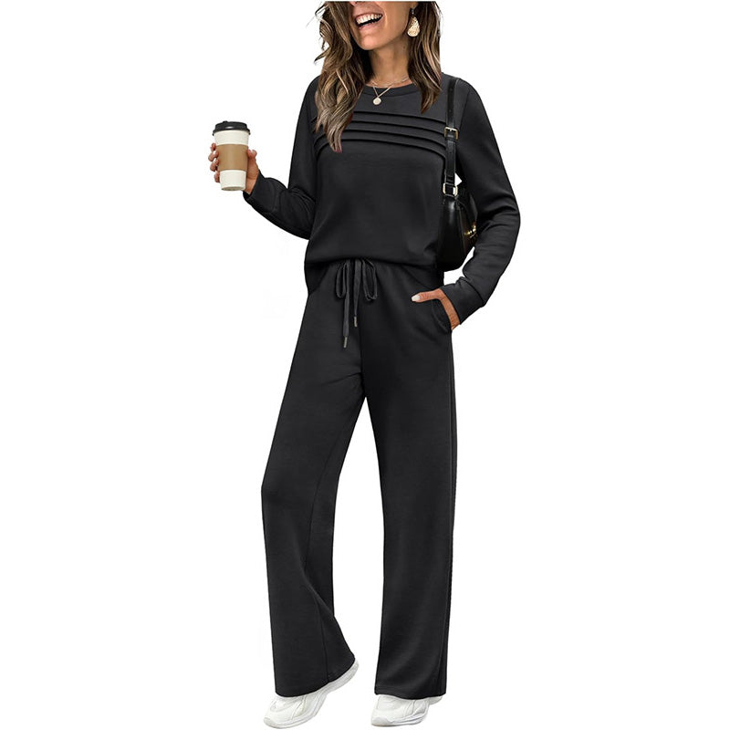 Women's Crew Neck Lounge Set – Top & Drawstring Pants