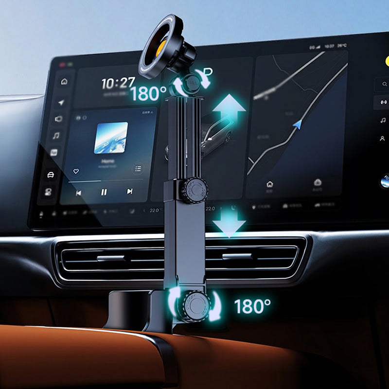 ⭐HOT SALE🧲Car Cup Holder Phone Mount – 360° Adjustable, Strong N52 Magnet, One-Hand Operation