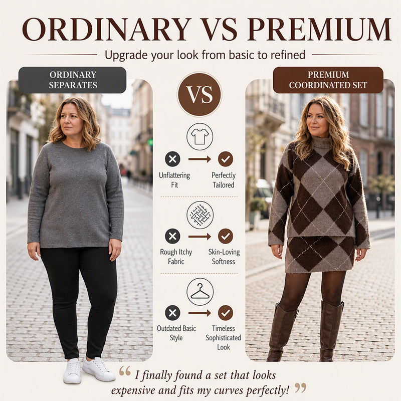 Women's Argyle Knit Sweater & Skirt Set – Elegant, Cosy & Effortlessly Chic