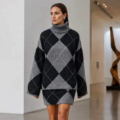 Women's Argyle Knit Sweater & Skirt Set – Elegant, Cosy & Effortlessly Chic