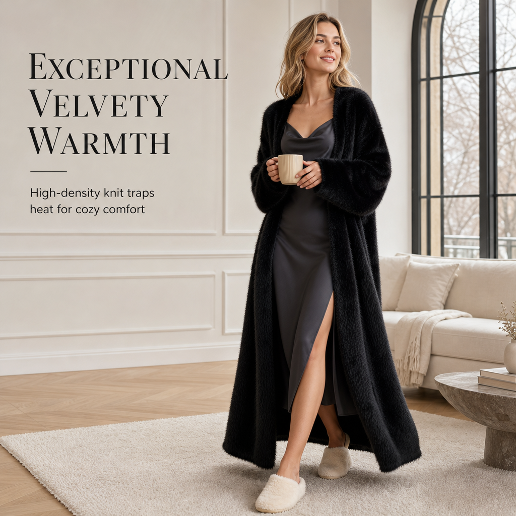 Women's Faux Mink Long Cardigan – Oversized Knit Sweater