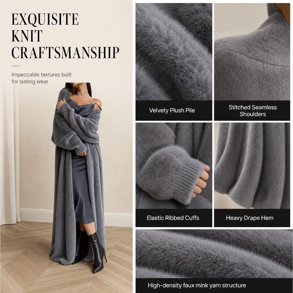 Women's Faux Mink Long Cardigan – Oversized Knit Sweater