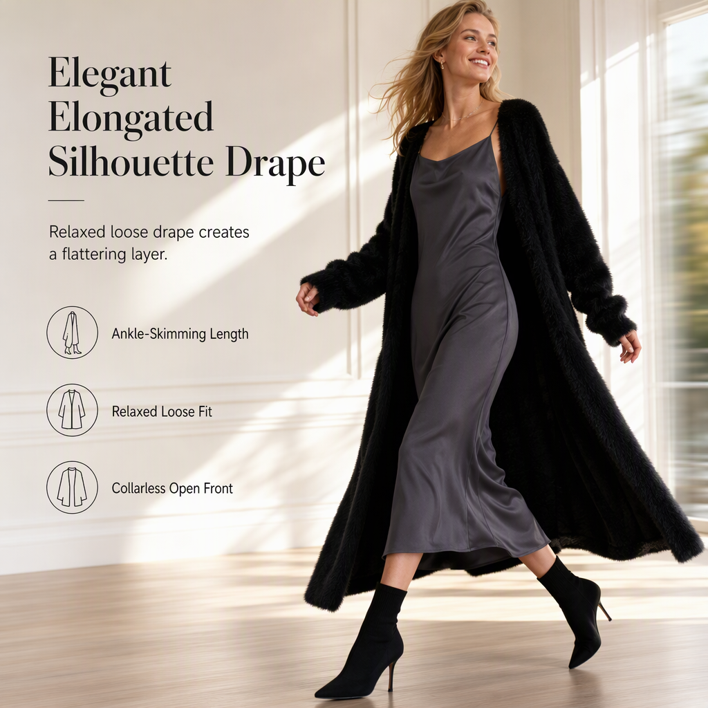 Women's Faux Mink Long Cardigan – Oversized Knit Sweater