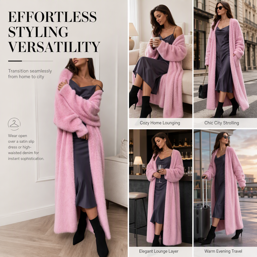 Women's Faux Mink Long Cardigan – Oversized Knit Sweater