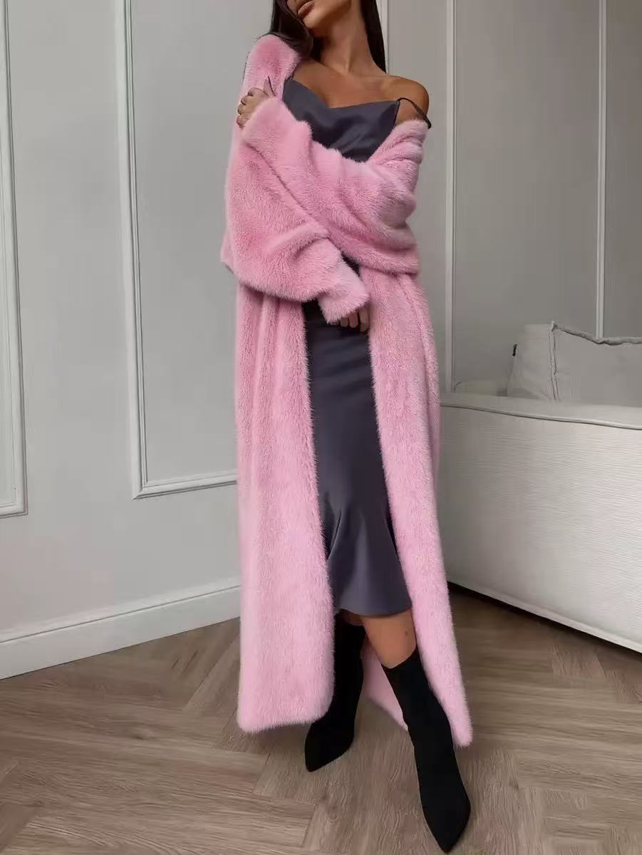 Women's Faux Mink Long Cardigan – Oversized Knit Sweater