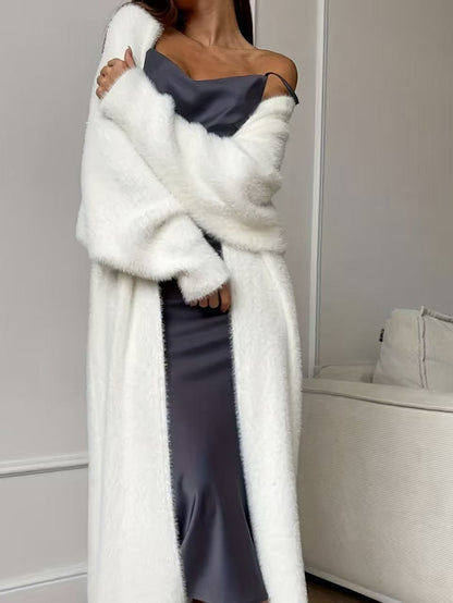 Women's Faux Mink Long Cardigan – Oversized Knit Sweater