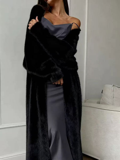 Women's Faux Mink Long Cardigan – Oversized Knit Sweater