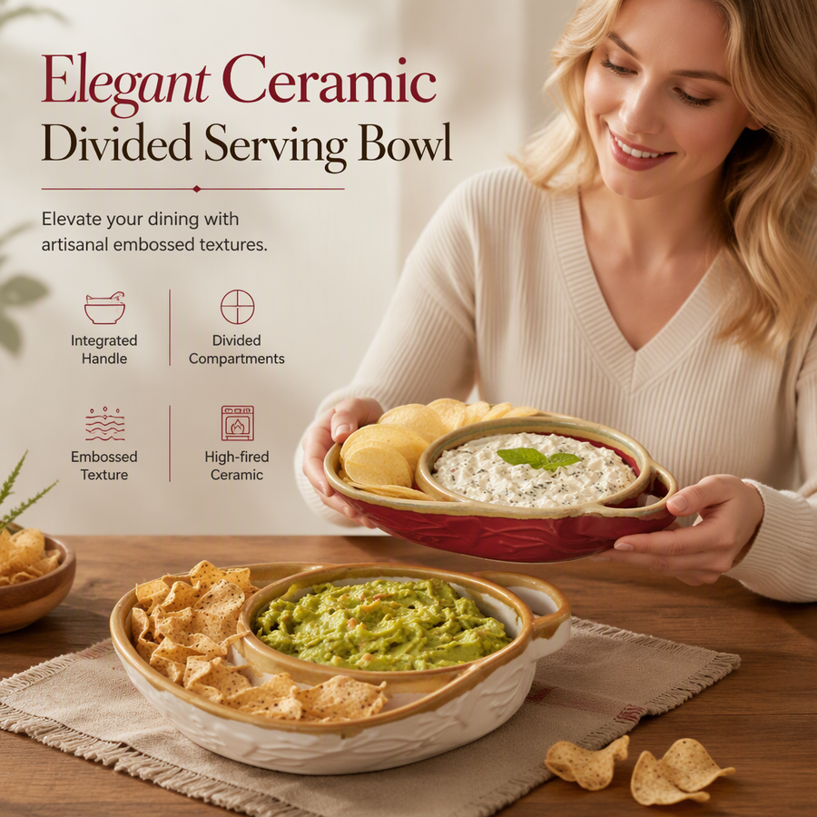 Retro ceramic divided baking dish with single handle